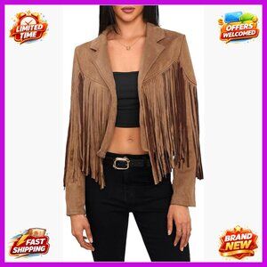 Faux Suede Fringe Jacket with Tassels, Loose Fit Cape Silhouette